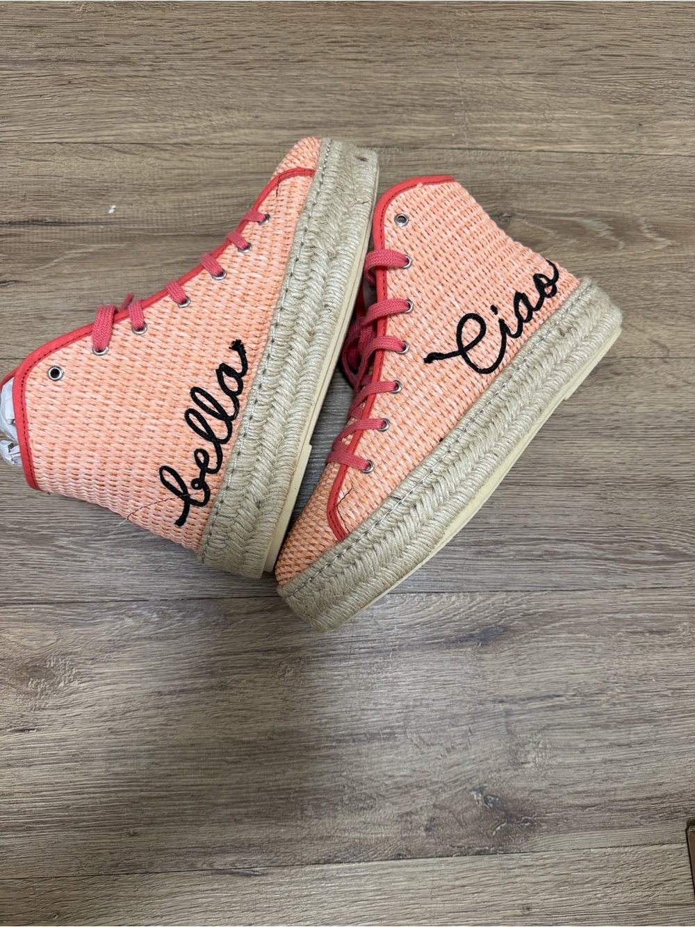 Anthropologie Coral Woven High-Top Espadrilles with Script Detail